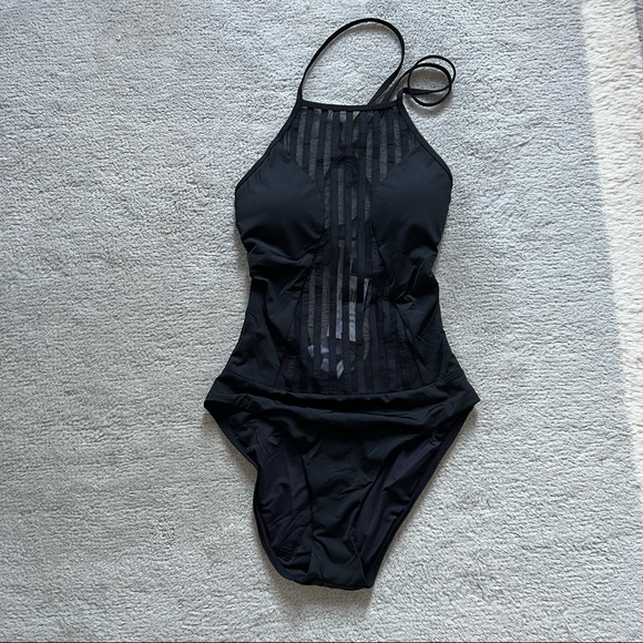 Nwt BCBGMAXAZRIA Women's Standard High Neck Mio Black One Piece Swimsuit size 8 - Picture 2 of 4